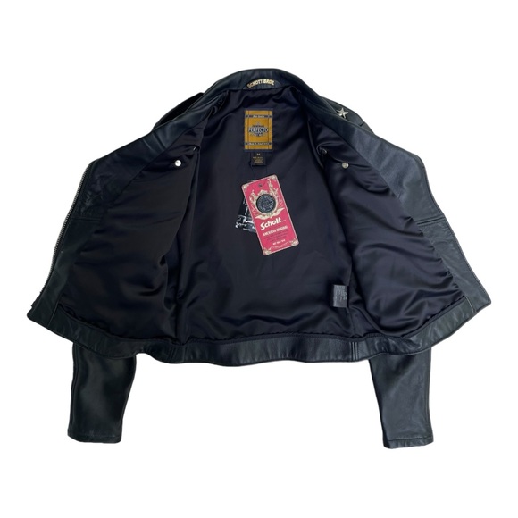 SCHOTT NYC Womens M Leather 1 Star Perfecto Moto Jacket Cropped Biker Belted NWT - Picture 13 of 16